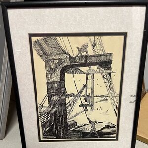 Lili Rethi Lithograph “The Great Bridge” -  Black and White Framed Art Print